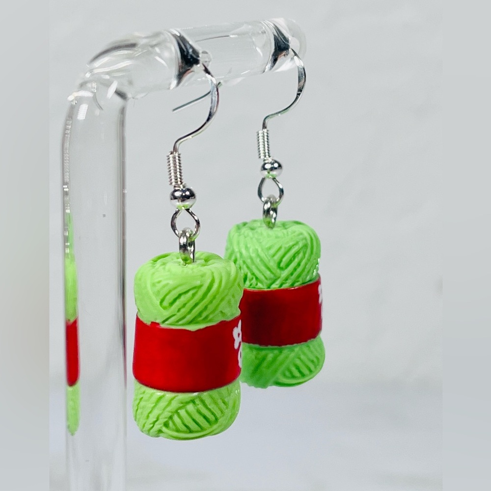 4/$20 Green Yarn Ball Earrings - Picture 2 of 8